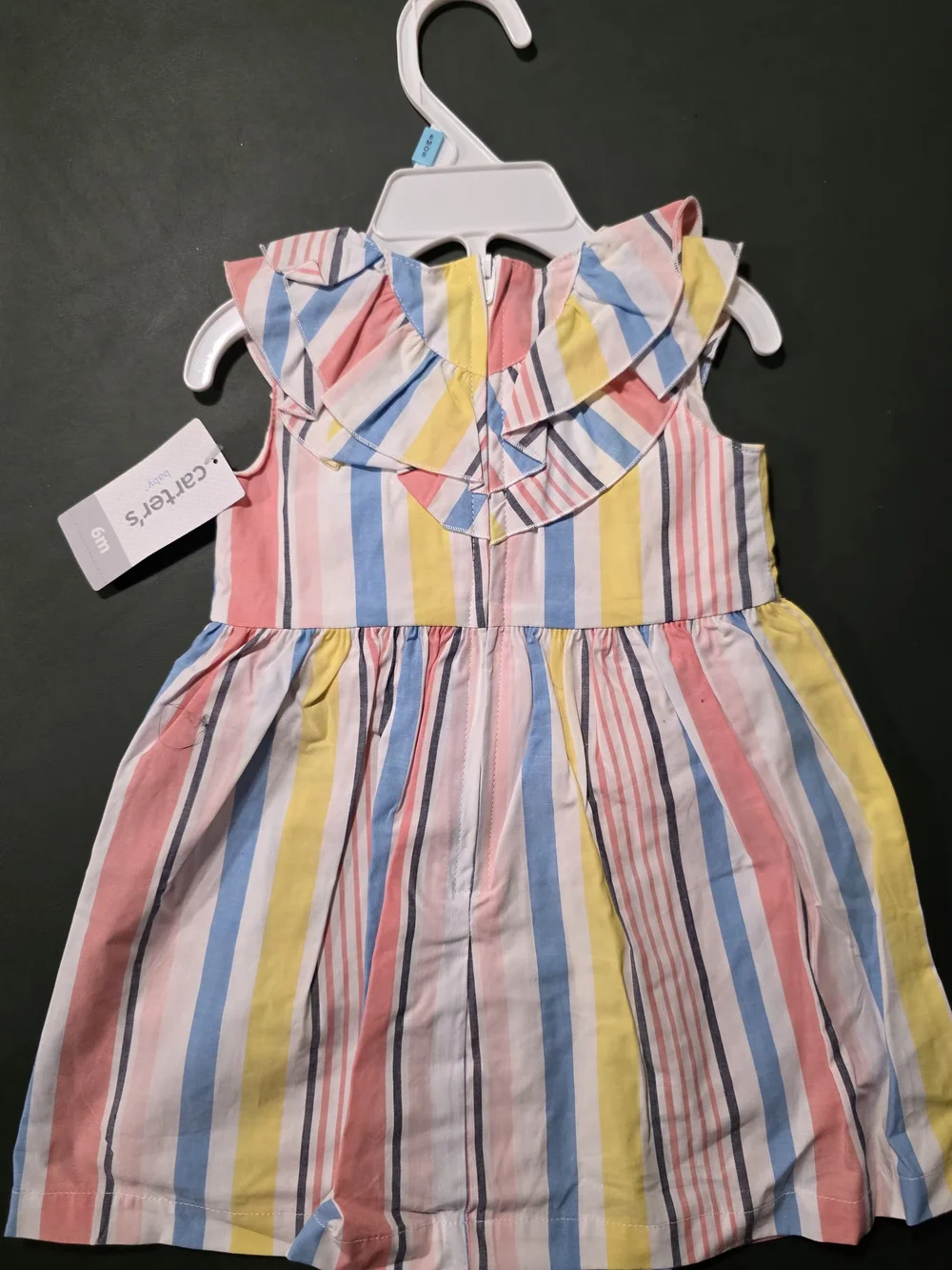 Carter's Striped Ruffle Neck Dress - Pink, Blue & Yellow